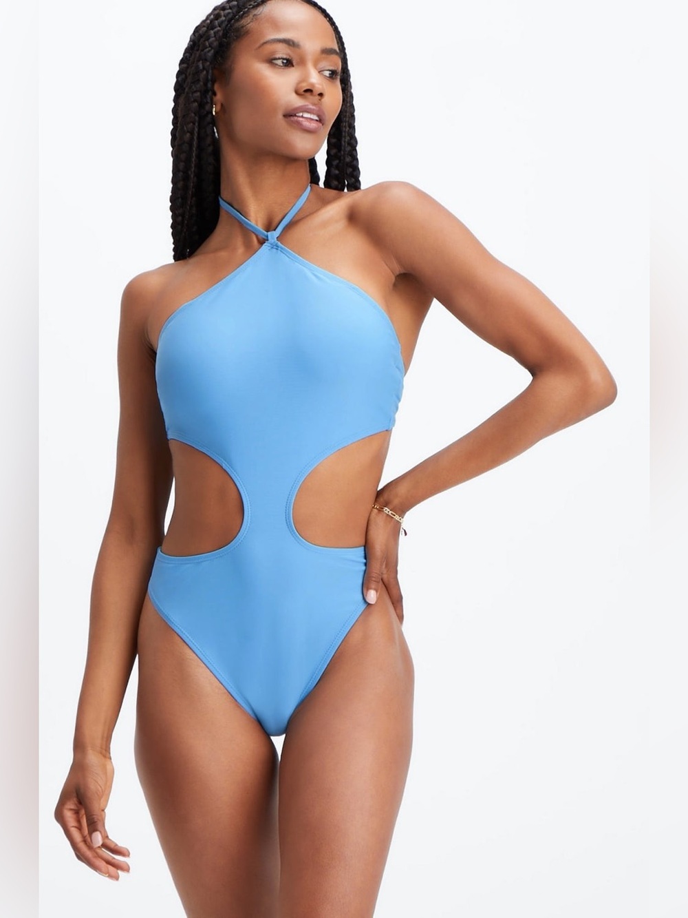 Fabletics Size Large Island Escape Cutout One-Piece Swimsuit in Blue - NWT